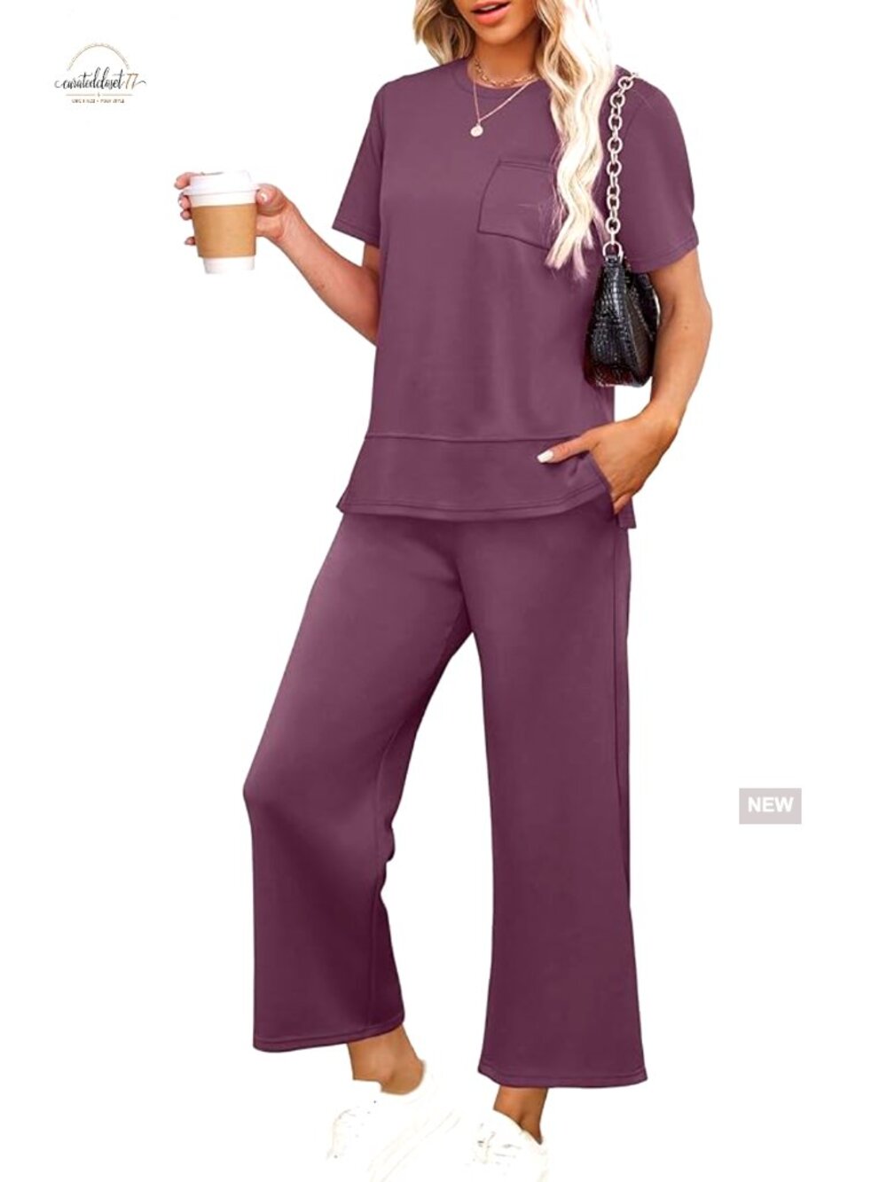 Lightweight Lounge Set with Side Slit Tops and Wide Leg Pants S-3XL